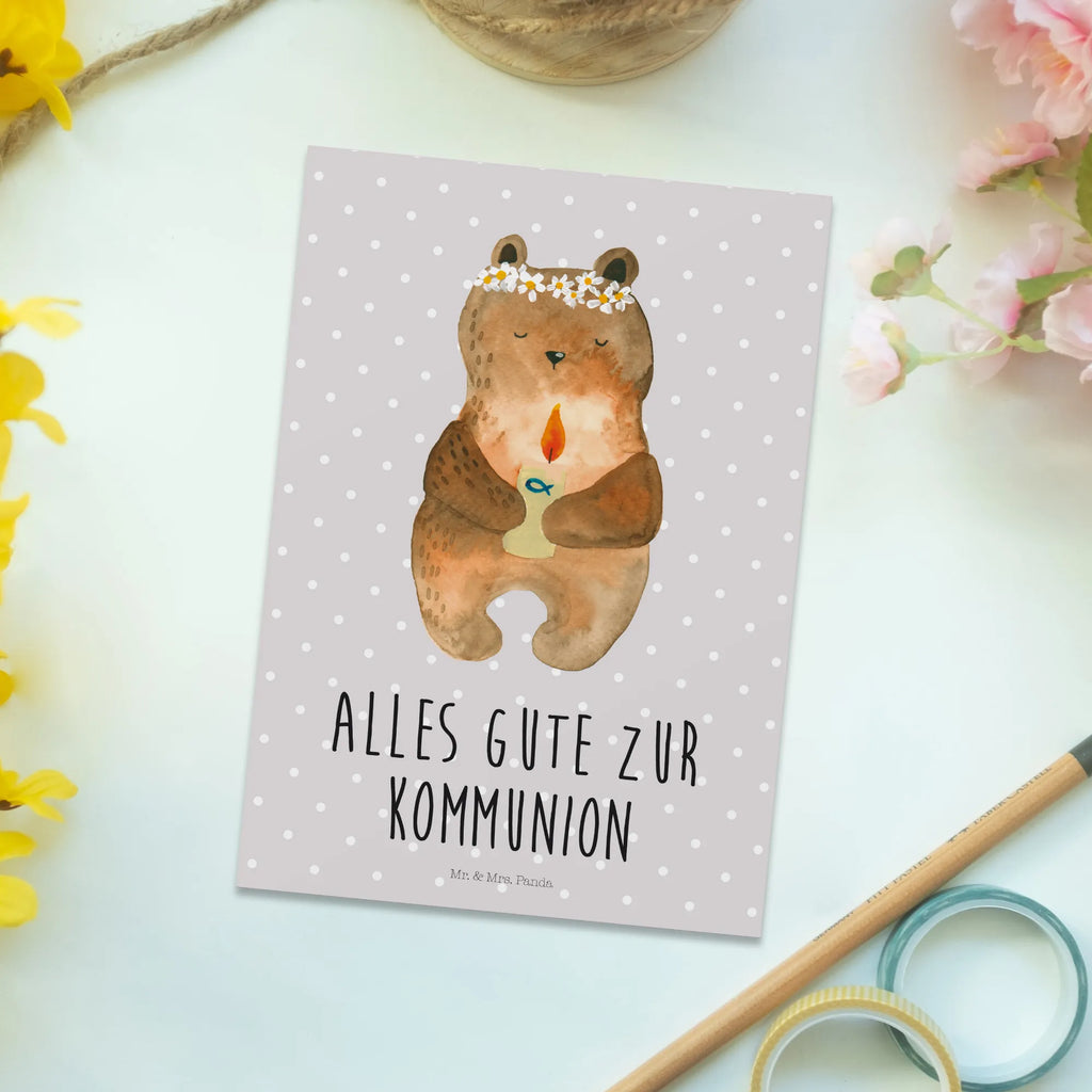 Postkarte Kommunion-Bär Postkarte, Karte, Geschenkkarte, Grußkarte, Einladung, Ansichtskarte, Geburtstagskarte, Einladungskarte, Dankeskarte, Ansichtskarten, Einladung Geburtstag, Einladungskarten Geburtstag, Bär, Teddy, Teddybär, Kommunion, Gottes Segen, Taufkerze, katholisch