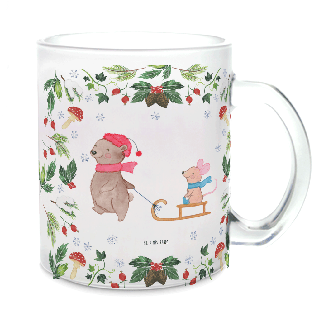 Teetasse Bär Maus Schlitten Teetasse, Teeglas, Teebecher, Tasse mit Henkel, Tasse, Glas Teetasse, Teetasse aus Glas, Winter, Weihnachten, Weihnachtsdeko, Nikolaus, Advent, Heiligabend, Wintermotiv