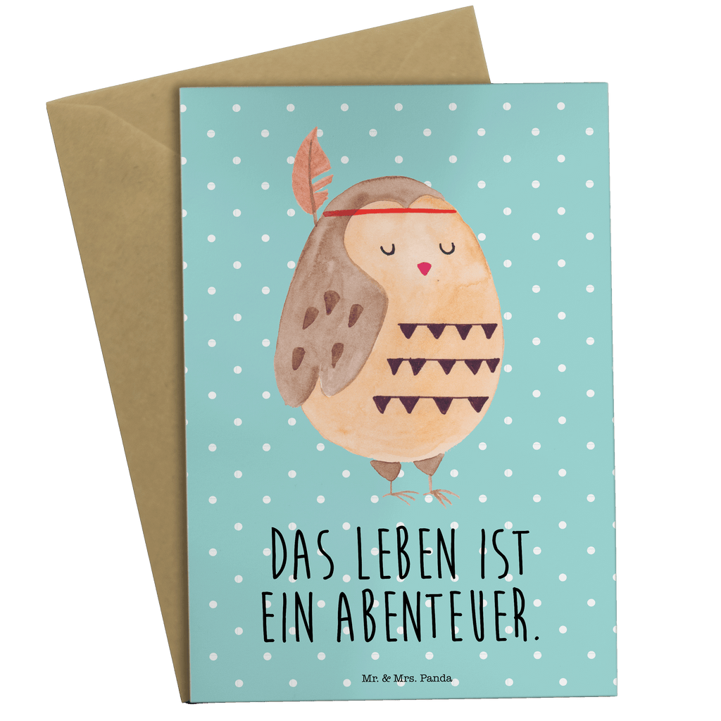 Grußkarte Eule Federschmuck Grußkarte, Klappkarte, Einladungskarte, Glückwunschkarte, Hochzeitskarte, Geburtstagskarte, Karte, Ansichtskarten, Eule, Eule Deko, Owl, Das Leben ist ein Abenteuer, Reisespruch, Federschmuck, Dekoration