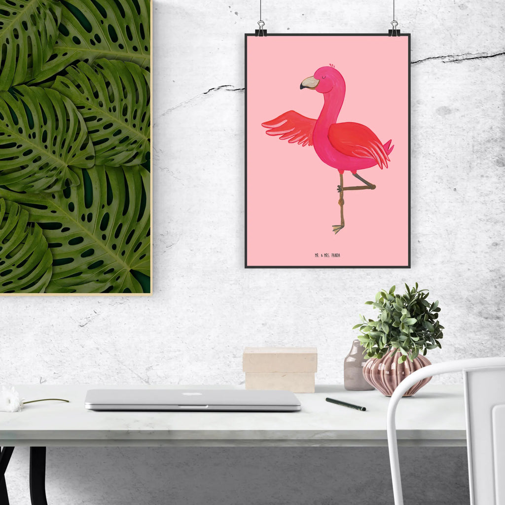 Poster Flamingo Yoga Poster, Wandposter, Bild, Wanddeko, Küchenposter, Kinderposter, Wanddeko Bild, Raumdekoration, Wanddekoration, Handgemaltes Poster, Mr. & Mrs. Panda Poster, Designposter, Kunstdruck, Posterdruck, Flamingo, Vogel, Yoga, Namaste, Achtsamkeit, Yoga-Übung, Entspannung, Ärger, Aufregen, Tiefenentspannung