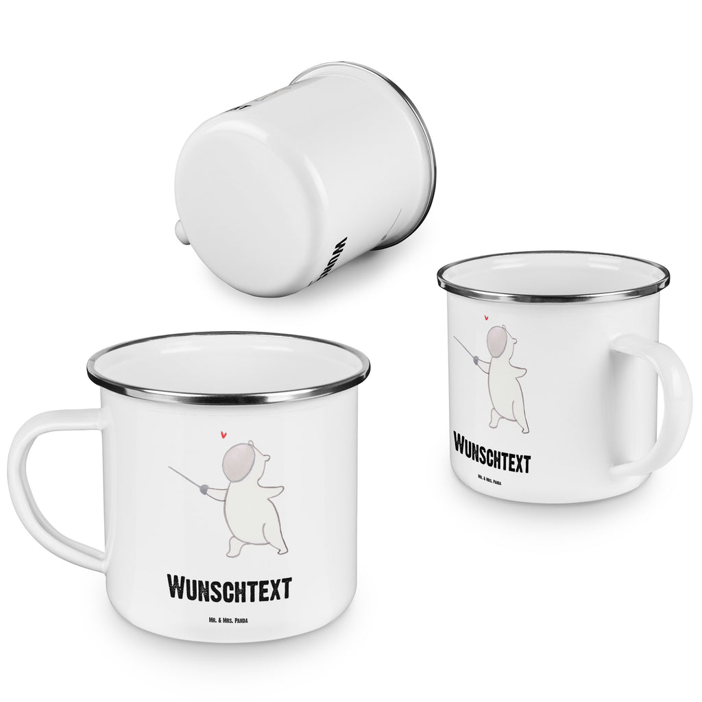 Personalisierte Emaille Tasse Panda Fechten Emaille Tasse personalisiert, Emaille Tasse mit Namen, Campingtasse personalisiert, Namenstasse, Campingtasse bedrucken, Campinggeschirr personalsisert, tasse mit namen, personalisierte tassen, personalisierte tasse, tasse selbst gestalten, tasse bedrucken, tassen bedrucken, Geschenk, Sport, Sportart, Hobby, Schenken, Danke, Dankeschön, Auszeichnung, Gewinn, Sportler, Fechten, Fechter Bund, Fecht Verein, Fecht Club