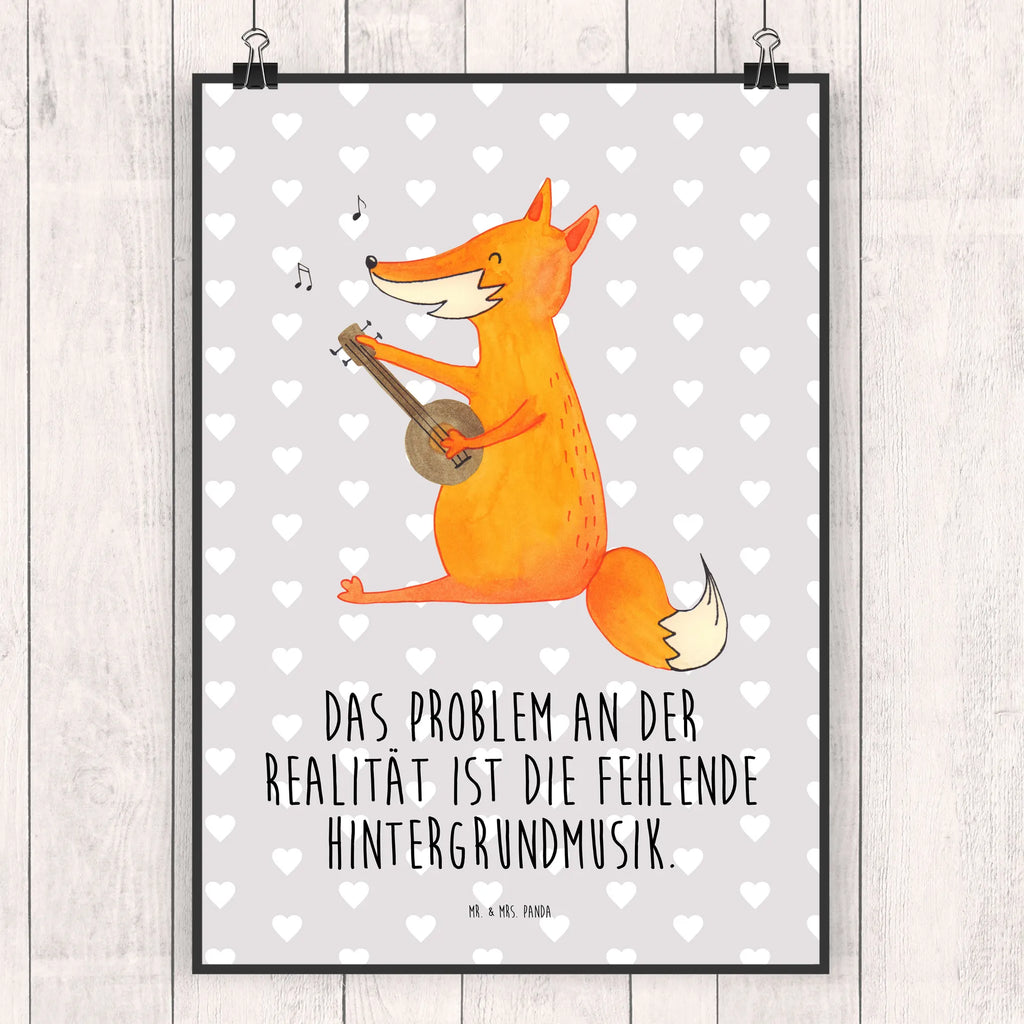 Poster Fuchs Gitarre Poster, Wandposter, Bild, Wanddeko, Küchenposter, Kinderposter, Wanddeko Bild, Raumdekoration, Wanddekoration, Handgemaltes Poster, Mr. & Mrs. Panda Poster, Designposter, Kunstdruck, Posterdruck, Fuchs, Füchse, Geschenk Musiker, Musik Spruch, Musikerin, Sänger, Sängerin, Gitarre