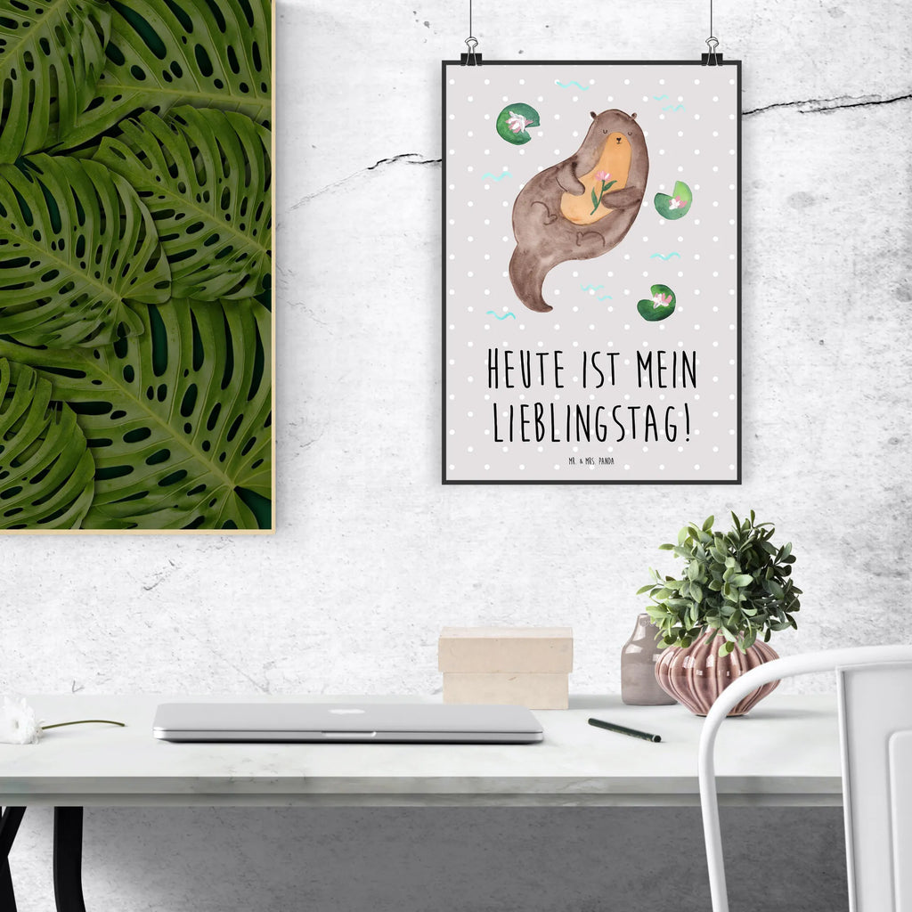 Poster Otter Seerose Poster, Wandposter, Bild, Wanddeko, Küchenposter, Kinderposter, Wanddeko Bild, Raumdekoration, Wanddekoration, Handgemaltes Poster, Mr. & Mrs. Panda Poster, Designposter, Kunstdruck, Posterdruck, Otter, Fischotter, Seeotter, Otter Seeotter See Otter