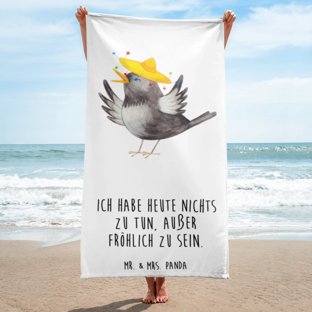 XL bath towel Crow sombrero Handtuch, Badetuch, Duschtuch, Strandtuch, Saunatuch, Tiermotive, Gute Laune, lustige Sprüche, Tiere, Rabe, Vogel, Vögel, Spruch positiv, fröhlich sein, glücklich sein, Glück Spruch, froh, Elster, Motivation