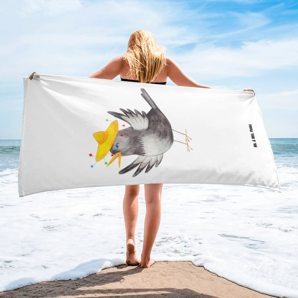 XL bath towel Crow sombrero Handtuch, Badetuch, Duschtuch, Strandtuch, Saunatuch, Tiermotive, Gute Laune, lustige Sprüche, Tiere, Rabe, Vogel, Vögel, Spruch positiv, fröhlich sein, glücklich sein, Glück Spruch, froh, Elster, Motivation