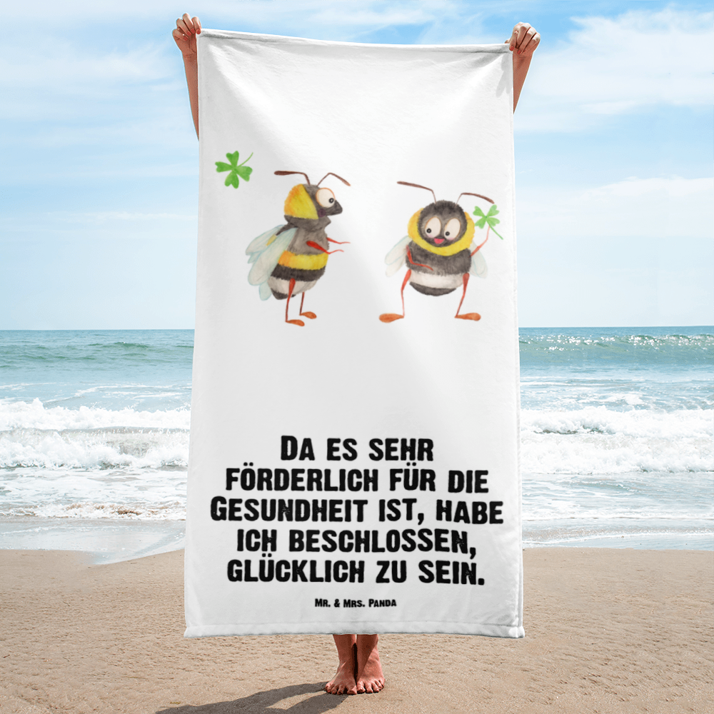 XL Badehandtuch Hummeln Kleeblatt Handtuch, Badetuch, Duschtuch, Strandtuch, Saunatuch, Tiermotive, Gute Laune, lustige Sprüche, Tiere, Hummel, Biene, Spruch positiv, Biene Deko, Spruch schön, glücklich sein, glücklich werden, Spruch fröhlich