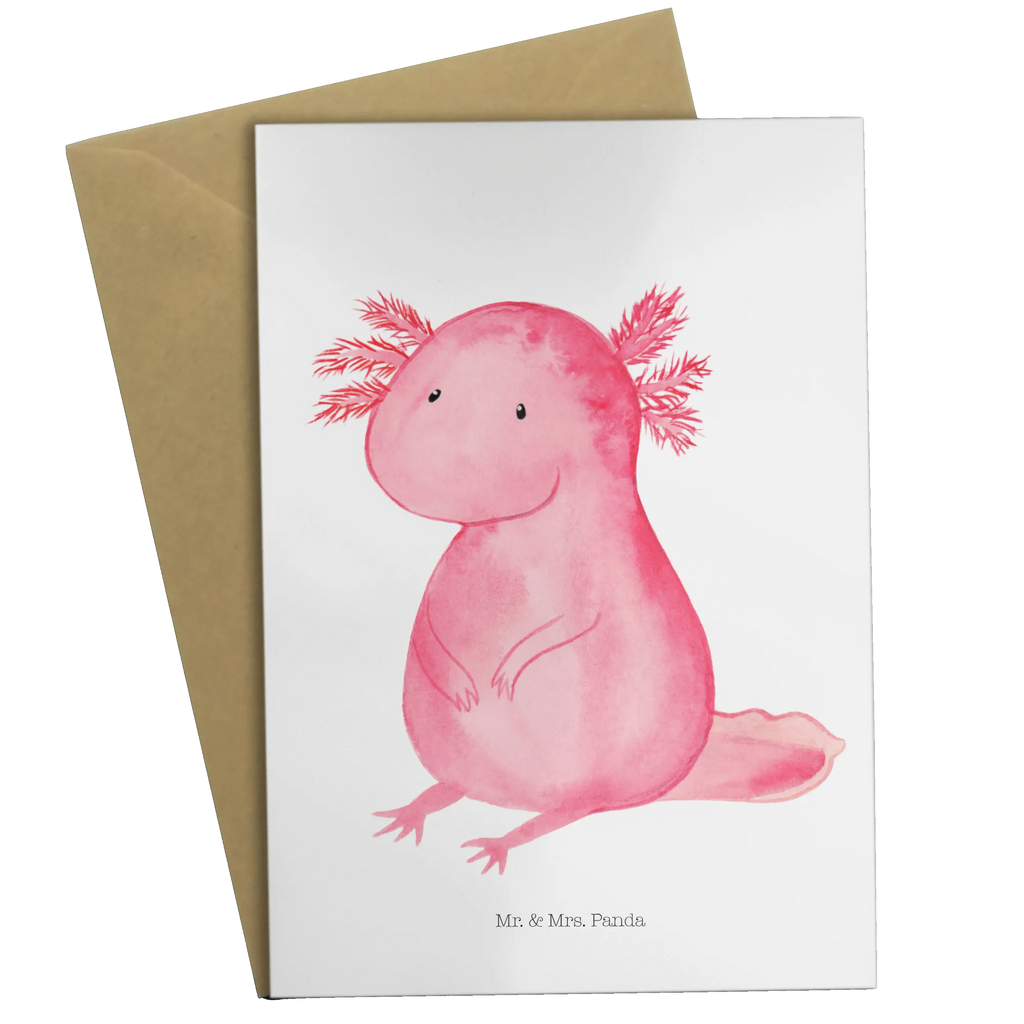 Grußkarte Axolotl Grußkarte, Klappkarte, Einladungskarte, Glückwunschkarte, Hochzeitskarte, Geburtstagskarte, Karte, Ansichtskarten, Axolotl, Molch, Axolot, vergnügt, fröhlich, zufrieden, Lebensstil, Weisheit, Lebensweisheit, Liebe, Freundin