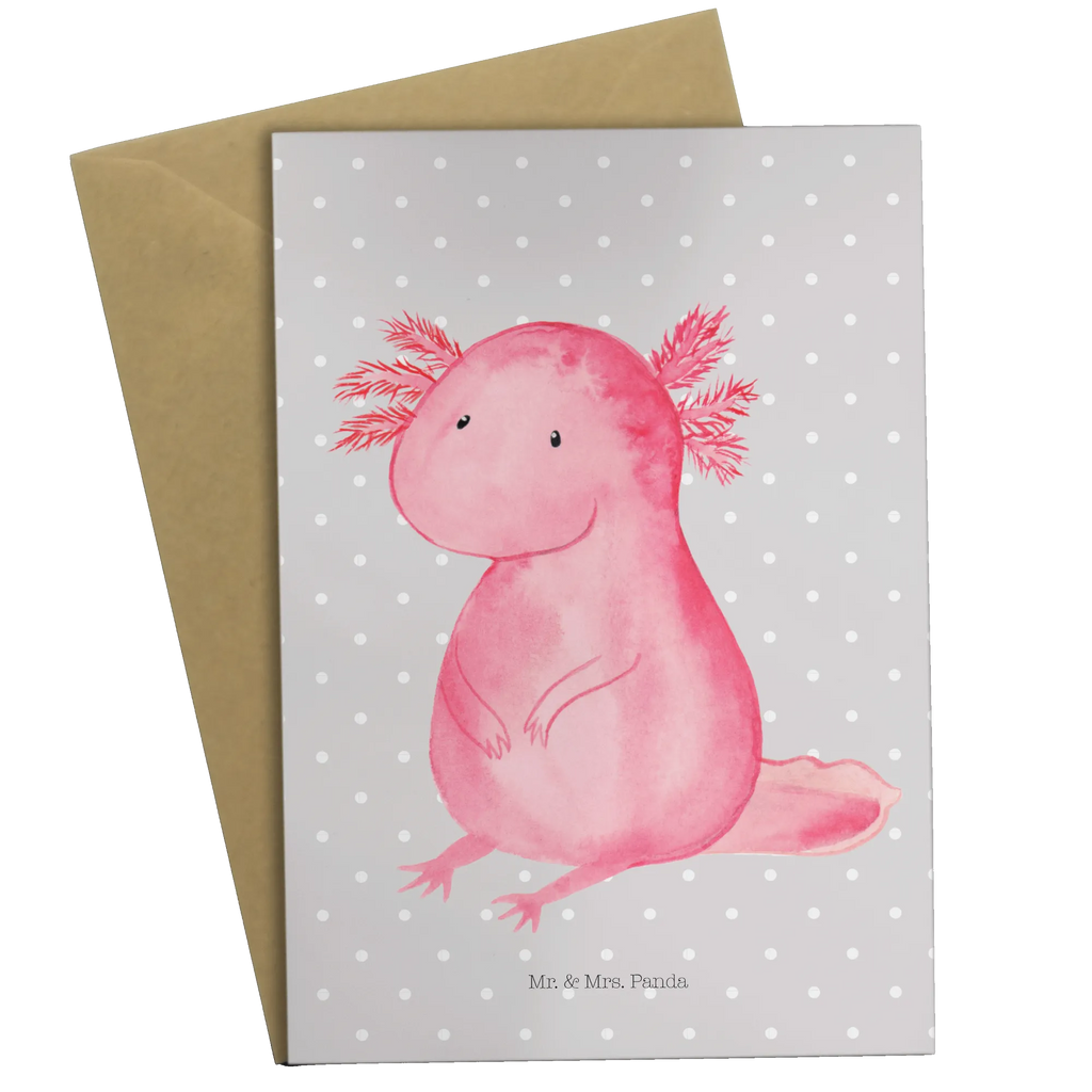 Grußkarte Axolotl Grußkarte, Klappkarte, Einladungskarte, Glückwunschkarte, Hochzeitskarte, Geburtstagskarte, Karte, Ansichtskarten, Axolotl, Molch, Axolot, vergnügt, fröhlich, zufrieden, Lebensstil, Weisheit, Lebensweisheit, Liebe, Freundin