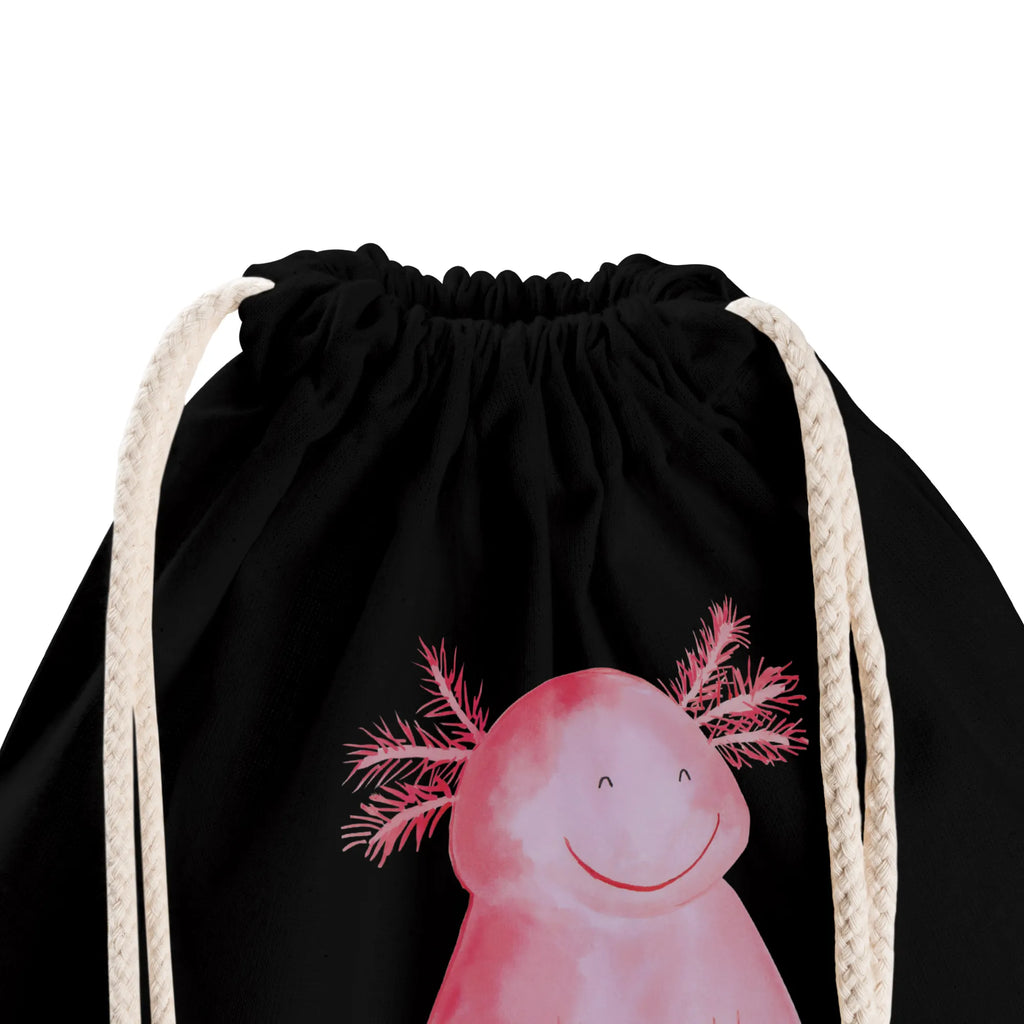 Sportbeutel Axolotl glücklich Sportbeutel, Turnbeutel, Beutel, Sporttasche, Tasche, Stoffbeutel, Sportbeutel Kinder, Gymsack, Beutel Rucksack, Kleine Sporttasche, Sportzubehör, Turnbeutel Baumwolle, Axolotl, Molch, Axolot, Schwanzlurch, Lurch, Lurche, Motivation, gute Laune