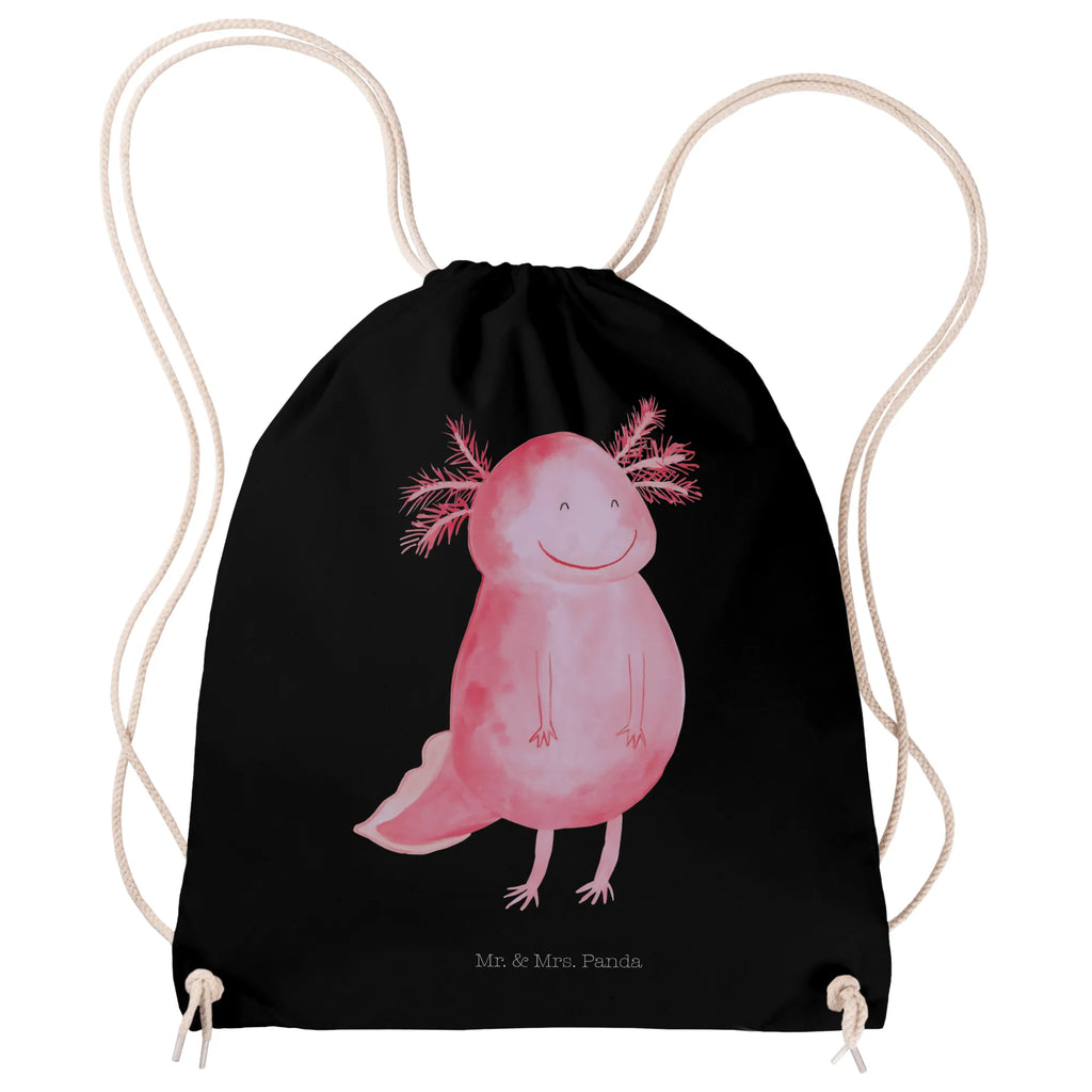 Sportbeutel Axolotl glücklich Sportbeutel, Turnbeutel, Beutel, Sporttasche, Tasche, Stoffbeutel, Sportbeutel Kinder, Gymsack, Beutel Rucksack, Kleine Sporttasche, Sportzubehör, Turnbeutel Baumwolle, Axolotl, Molch, Axolot, Schwanzlurch, Lurch, Lurche, Motivation, gute Laune