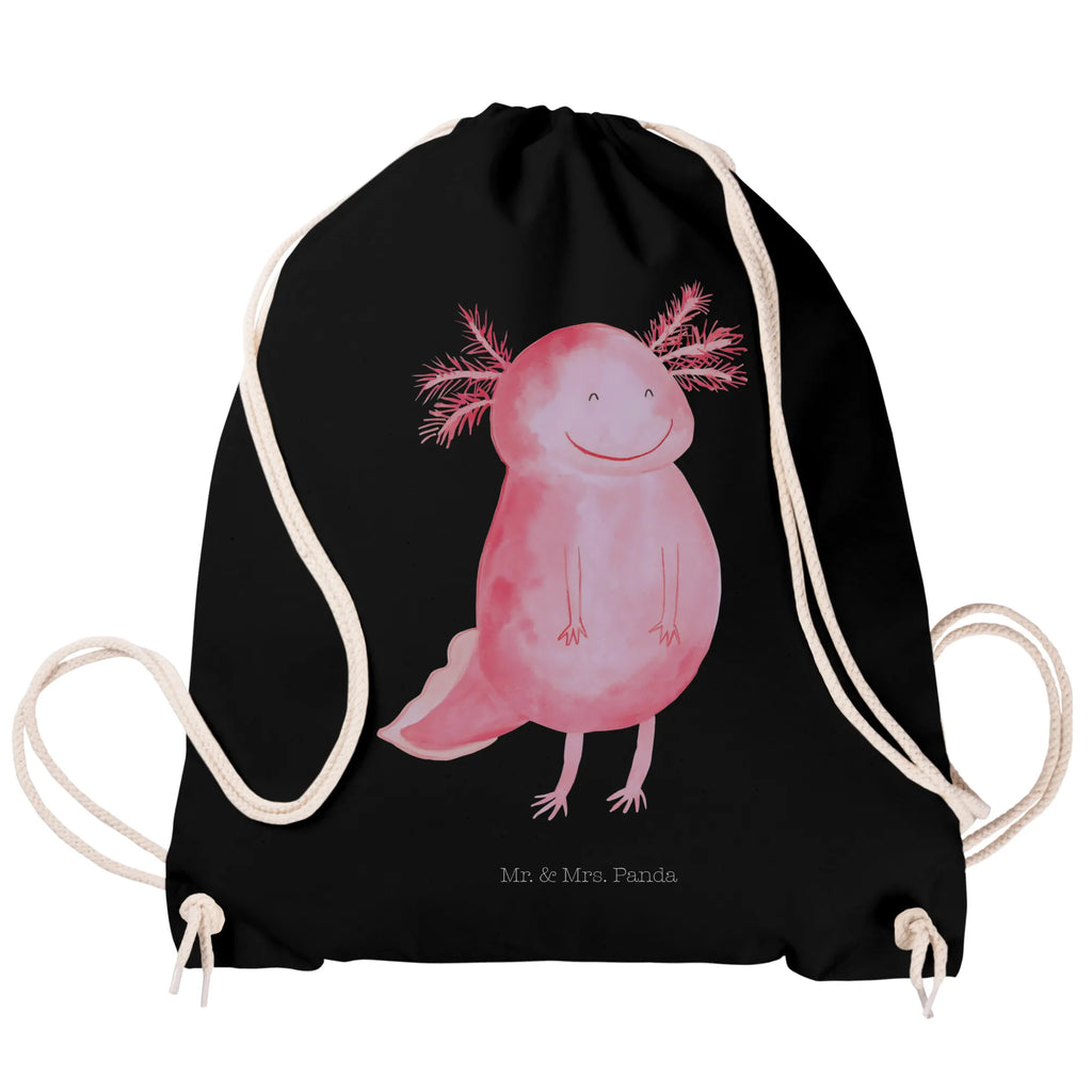 Sportbeutel Axolotl glücklich Sportbeutel, Turnbeutel, Beutel, Sporttasche, Tasche, Stoffbeutel, Sportbeutel Kinder, Gymsack, Beutel Rucksack, Kleine Sporttasche, Sportzubehör, Turnbeutel Baumwolle, Axolotl, Molch, Axolot, Schwanzlurch, Lurch, Lurche, Motivation, gute Laune