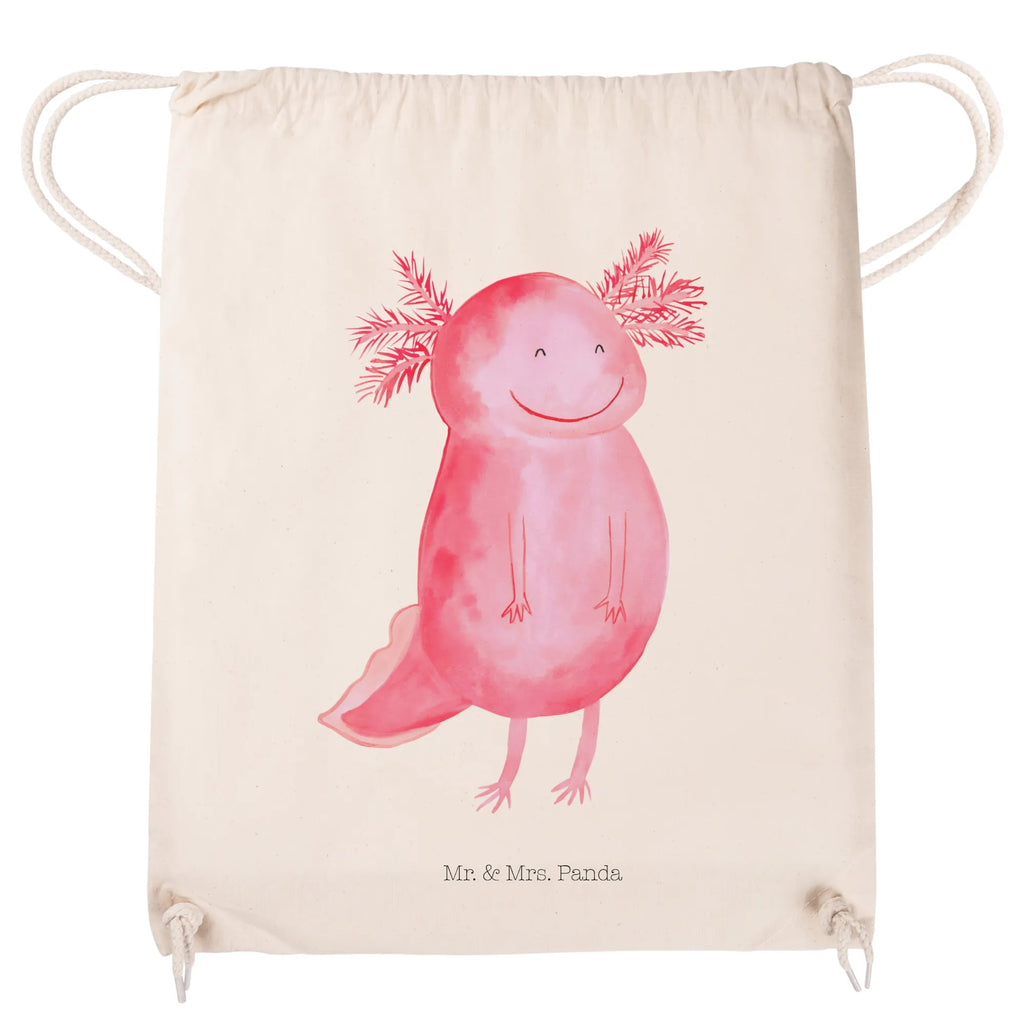 Sportbeutel Axolotl glücklich Sportbeutel, Turnbeutel, Beutel, Sporttasche, Tasche, Stoffbeutel, Sportbeutel Kinder, Gymsack, Beutel Rucksack, Kleine Sporttasche, Sportzubehör, Turnbeutel Baumwolle, Axolotl, Molch, Axolot, Schwanzlurch, Lurch, Lurche, Motivation, gute Laune