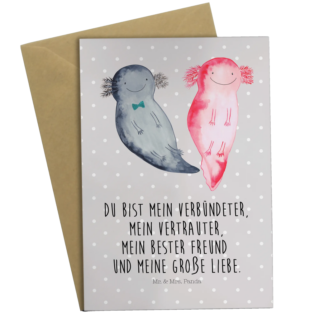 Grußkarte Axolotl Freundin Grußkarte, Klappkarte, Einladungskarte, Glückwunschkarte, Hochzeitskarte, Geburtstagskarte, Karte, Ansichtskarten, Axolotl, Molch, Axolot, Schwanzlurch, Lurch, Lurche, Liebe, große Liebe, Liebesbeweis, Freund, Verlobter, Ehemann, Jahrestag, Valentinstag