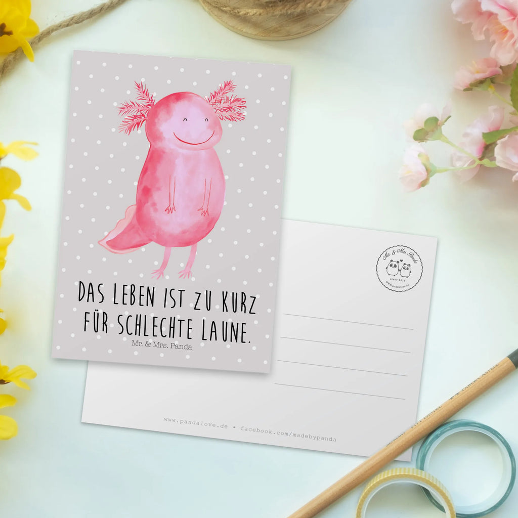 Postkarte Axolotl Glücklich Postkarte, Karte, Geschenkkarte, Grußkarte, Einladung, Ansichtskarte, Geburtstagskarte, Einladungskarte, Dankeskarte, Ansichtskarten, Einladung Geburtstag, Einladungskarten Geburtstag, Axolotl, Molch, Axolot, Schwanzlurch, Lurch, Lurche, Motivation, gute Laune