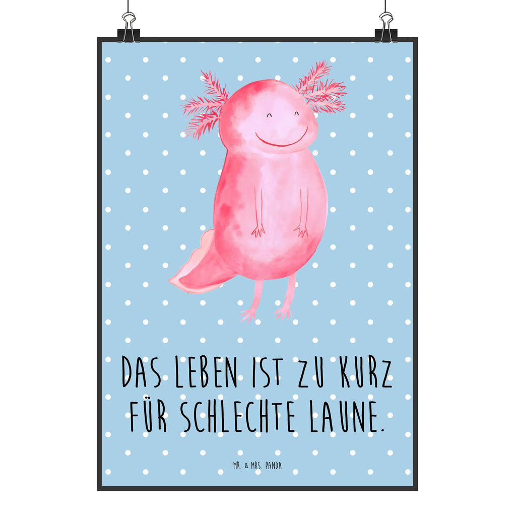 Poster Axolotl Glücklich Poster, Wandposter, Bild, Wanddeko, Küchenposter, Kinderposter, Wanddeko Bild, Raumdekoration, Wanddekoration, Handgemaltes Poster, Mr. & Mrs. Panda Poster, Designposter, Kunstdruck, Posterdruck, Axolotl, Molch, Axolot, Schwanzlurch, Lurch, Lurche, Motivation, gute Laune