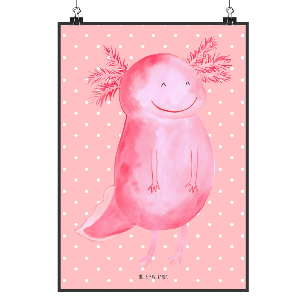 Poster Axolotl Glücklich Poster, Wandposter, Bild, Wanddeko, Küchenposter, Kinderposter, Wanddeko Bild, Raumdekoration, Wanddekoration, Handgemaltes Poster, Mr. & Mrs. Panda Poster, Designposter, Kunstdruck, Posterdruck, Axolotl, Molch, Axolot, Schwanzlurch, Lurch, Lurche, Motivation, gute Laune