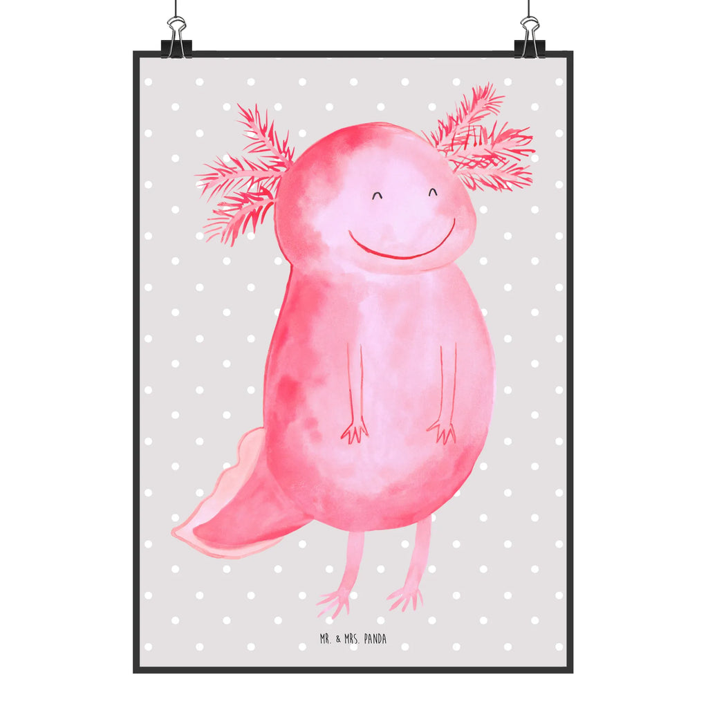 Poster Axolotl Glücklich Poster, Wandposter, Bild, Wanddeko, Küchenposter, Kinderposter, Wanddeko Bild, Raumdekoration, Wanddekoration, Handgemaltes Poster, Mr. & Mrs. Panda Poster, Designposter, Kunstdruck, Posterdruck, Axolotl, Molch, Axolot, Schwanzlurch, Lurch, Lurche, Motivation, gute Laune