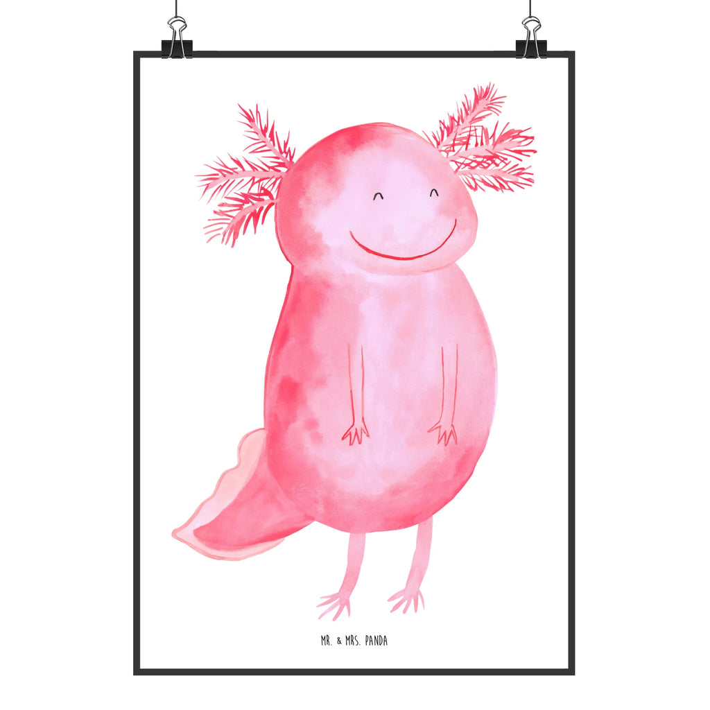 Poster Axolotl Glücklich Poster, Wandposter, Bild, Wanddeko, Küchenposter, Kinderposter, Wanddeko Bild, Raumdekoration, Wanddekoration, Handgemaltes Poster, Mr. & Mrs. Panda Poster, Designposter, Kunstdruck, Posterdruck, Axolotl, Molch, Axolot, Schwanzlurch, Lurch, Lurche, Motivation, gute Laune