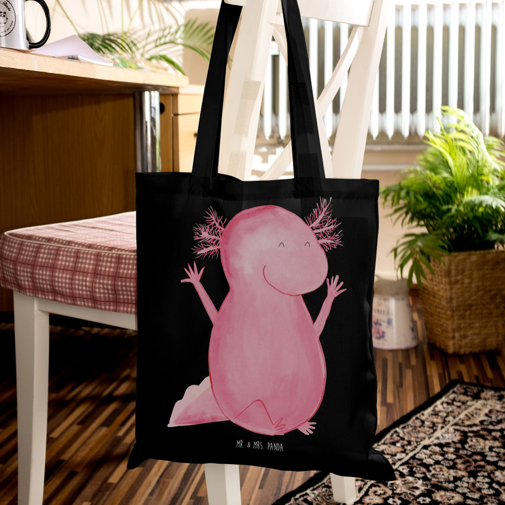 Tragetasche Axolotl Hurra Beuteltasche, Beutel, Einkaufstasche, Jutebeutel, Stoffbeutel, Tasche, Shopper, Umhängetasche, Strandtasche, Schultertasche, Stofftasche, Tragetasche, Badetasche, Jutetasche, Einkaufstüte, Laptoptasche, Axolotl, Molch, Axolot, Schwanzlurch, Lurch, Lurche, fröhlich, Spaß, Freude, Motivation, Zufriedenheit