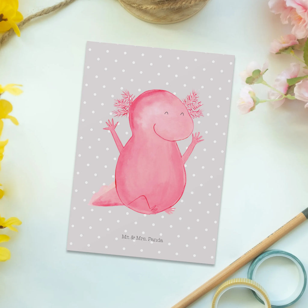 Postkarte Axolotl Hurra Postkarte, Karte, Geschenkkarte, Grußkarte, Einladung, Ansichtskarte, Geburtstagskarte, Einladungskarte, Dankeskarte, Ansichtskarten, Einladung Geburtstag, Einladungskarten Geburtstag, Axolotl, Molch, Axolot, Schwanzlurch, Lurch, Lurche, fröhlich, Spaß, Freude, Motivation, Zufriedenheit