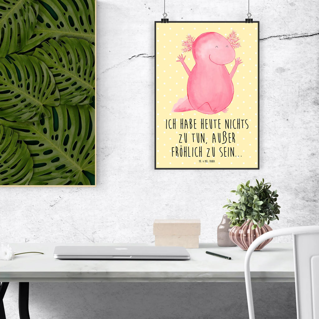 Poster Axolotl Hurra Poster, Wandposter, Bild, Wanddeko, Küchenposter, Kinderposter, Wanddeko Bild, Raumdekoration, Wanddekoration, Handgemaltes Poster, Mr. & Mrs. Panda Poster, Designposter, Kunstdruck, Posterdruck, Axolotl, Molch, Axolot, Schwanzlurch, Lurch, Lurche, fröhlich, Spaß, Freude, Motivation, Zufriedenheit