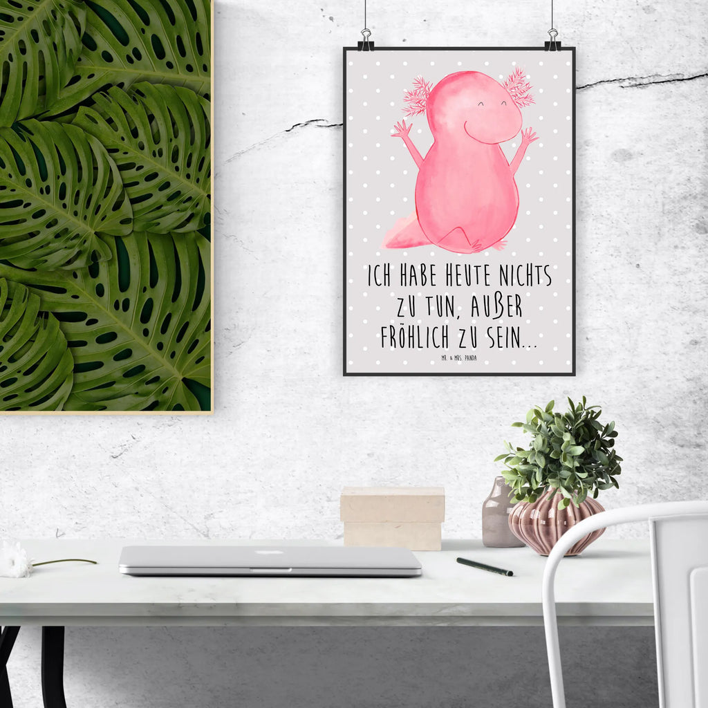 Poster Axolotl Hurra Poster, Wandposter, Bild, Wanddeko, Küchenposter, Kinderposter, Wanddeko Bild, Raumdekoration, Wanddekoration, Handgemaltes Poster, Mr. & Mrs. Panda Poster, Designposter, Kunstdruck, Posterdruck, Axolotl, Molch, Axolot, Schwanzlurch, Lurch, Lurche, fröhlich, Spaß, Freude, Motivation, Zufriedenheit