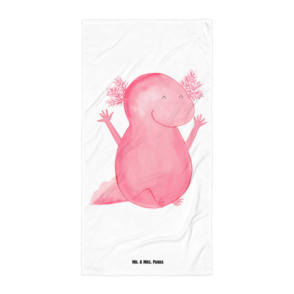 XL Badehandtuch Axolotl Hurra Handtuch, Badetuch, Duschtuch, Strandtuch, Saunatuch, Axolotl, Molch, Axolot, Schwanzlurch, Lurch, Lurche, fröhlich, Spaß, Freude, Motivation, Zufriedenheit