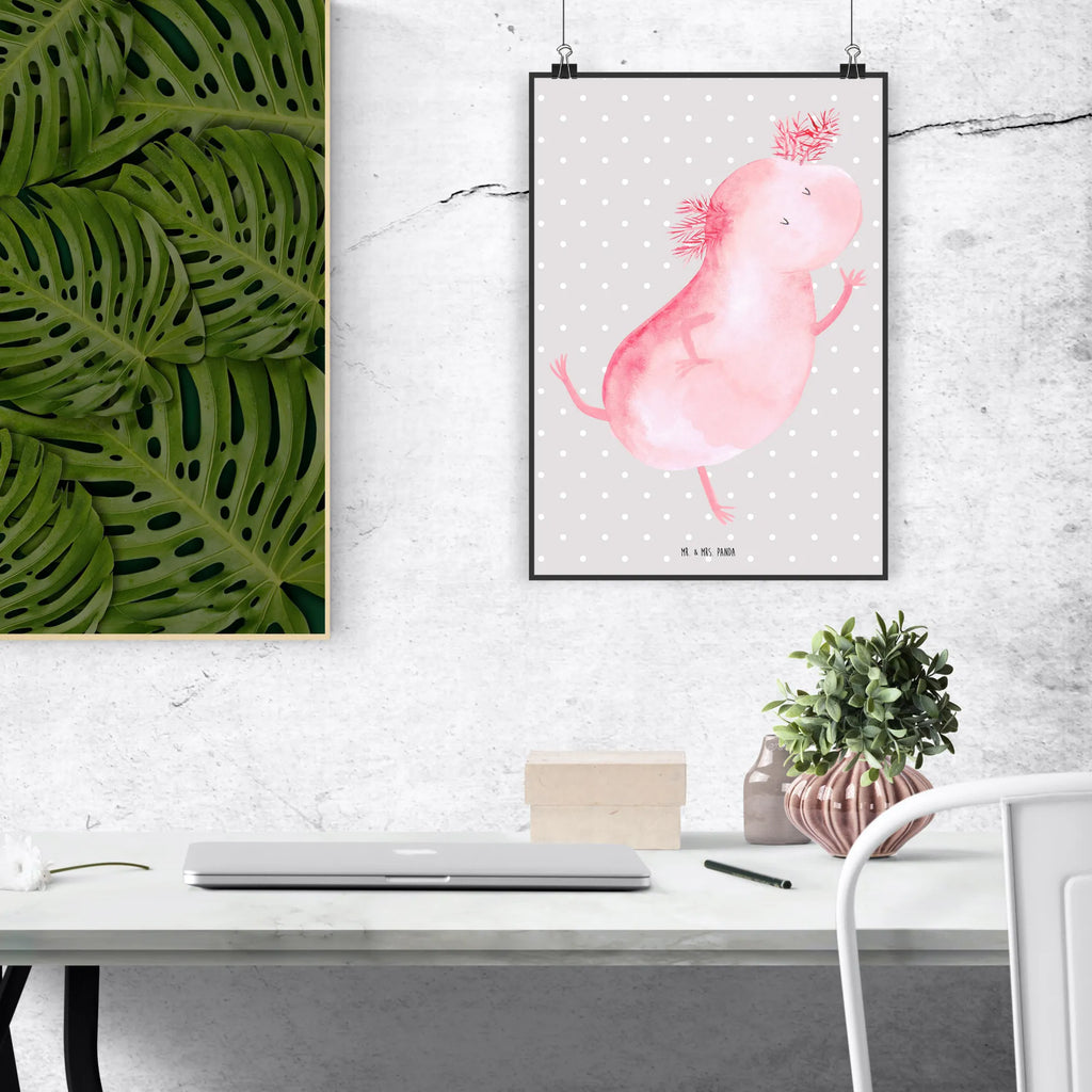 Poster Axolotl Tanzen Poster, Wandposter, Bild, Wanddeko, Küchenposter, Kinderposter, Wanddeko Bild, Raumdekoration, Wanddekoration, Handgemaltes Poster, Mr. & Mrs. Panda Poster, Designposter, Kunstdruck, Posterdruck, Axolotl, Molch, Axolot, Schwanzlurch, Lurch, Lurche, Dachschaden, Sterne, verrückt, Freundin, beste Freundin