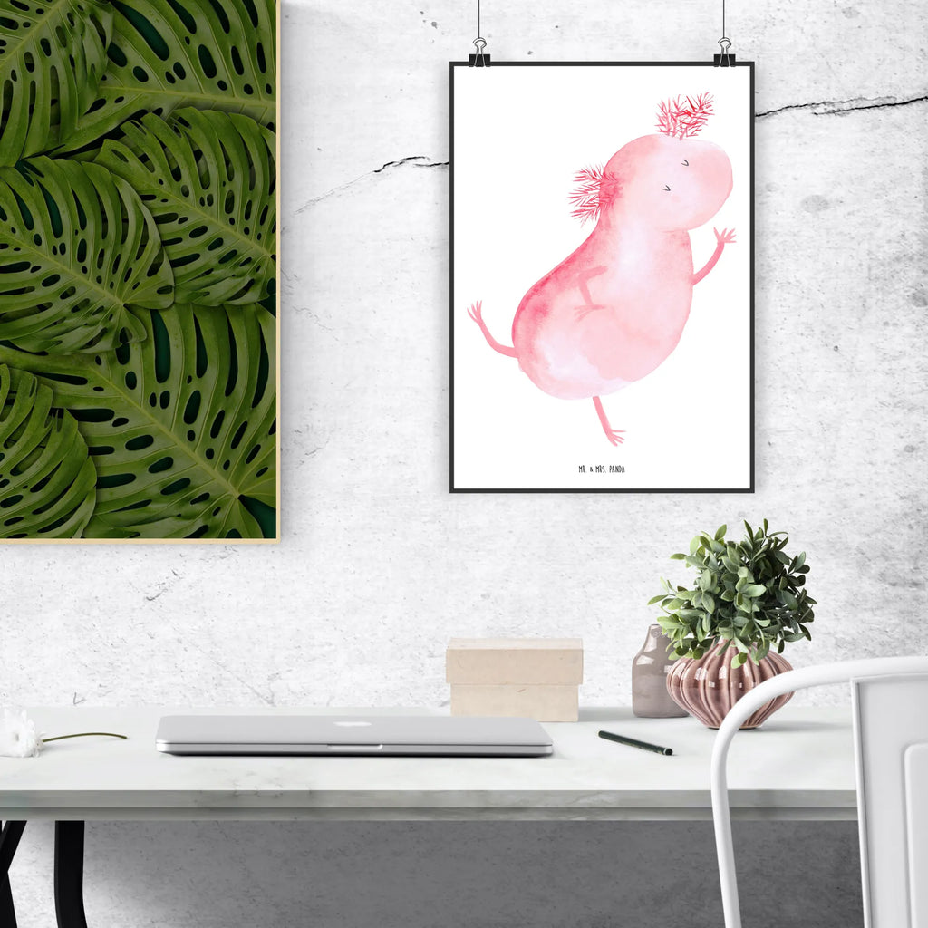 Poster Axolotl Tanzen Poster, Wandposter, Bild, Wanddeko, Küchenposter, Kinderposter, Wanddeko Bild, Raumdekoration, Wanddekoration, Handgemaltes Poster, Mr. & Mrs. Panda Poster, Designposter, Kunstdruck, Posterdruck, Axolotl, Molch, Axolot, Schwanzlurch, Lurch, Lurche, Dachschaden, Sterne, verrückt, Freundin, beste Freundin