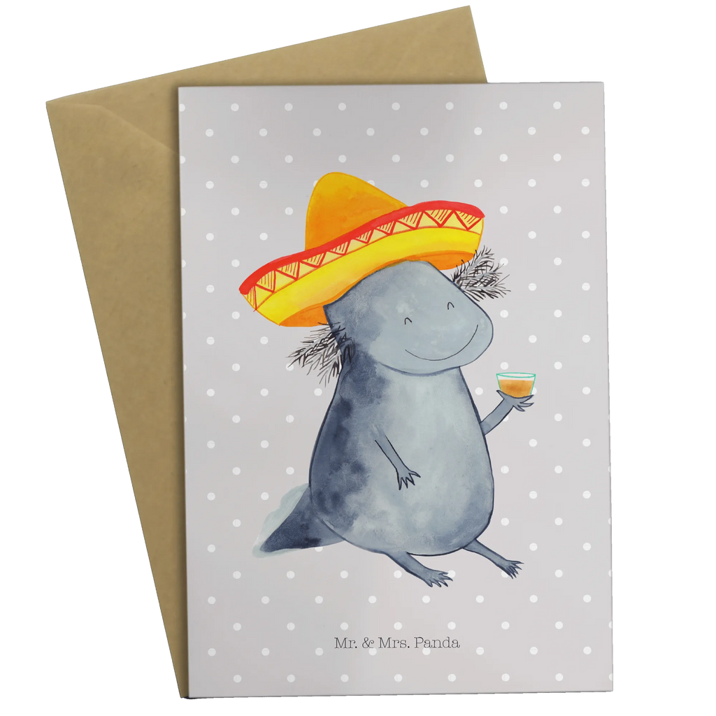 Grußkarte Axolotl Tequila Grußkarte, Klappkarte, Einladungskarte, Glückwunschkarte, Hochzeitskarte, Geburtstagskarte, Karte, Ansichtskarten, Axolotl, Molch, Mexico, Mexiko, Sombrero, Zitrone, Tequila, Motivation, Spruch, Schwanzlurch, Lurch, Lurche, Axolot, Feuerdrache, Feuersalamander