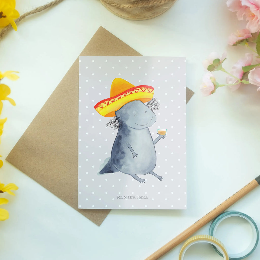 Grußkarte Axolotl Tequila Grußkarte, Klappkarte, Einladungskarte, Glückwunschkarte, Hochzeitskarte, Geburtstagskarte, Karte, Ansichtskarten, Axolotl, Molch, Mexico, Mexiko, Sombrero, Zitrone, Tequila, Motivation, Spruch, Schwanzlurch, Lurch, Lurche, Axolot, Feuerdrache, Feuersalamander