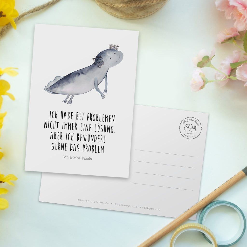 Postkarte Axolotl Schwimmen Postkarte, Karte, Geschenkkarte, Grußkarte, Einladung, Ansichtskarte, Geburtstagskarte, Einladungskarte, Dankeskarte, Ansichtskarten, Einladung Geburtstag, Einladungskarten Geburtstag, Axolotl, Molch, Axolot, Schwanzlurch, Lurch, Lurche, Problem, Probleme, Lösungen, Motivation