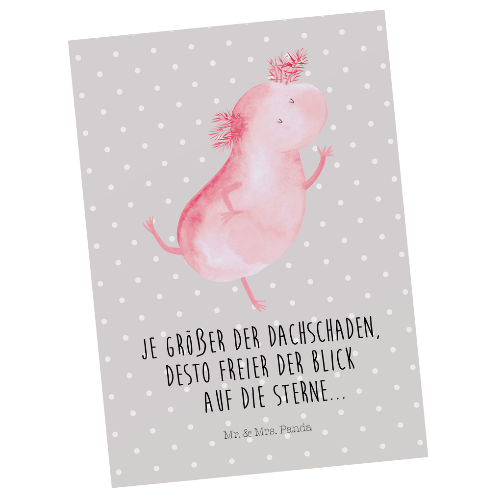 Postkarte Axolotl Tanzen Postkarte, Karte, Geschenkkarte, Grußkarte, Einladung, Ansichtskarte, Geburtstagskarte, Einladungskarte, Dankeskarte, Ansichtskarten, Einladung Geburtstag, Einladungskarten Geburtstag, Axolotl, Molch, Axolot, Schwanzlurch, Lurch, Lurche, Dachschaden, Sterne, verrückt, Freundin, beste Freundin