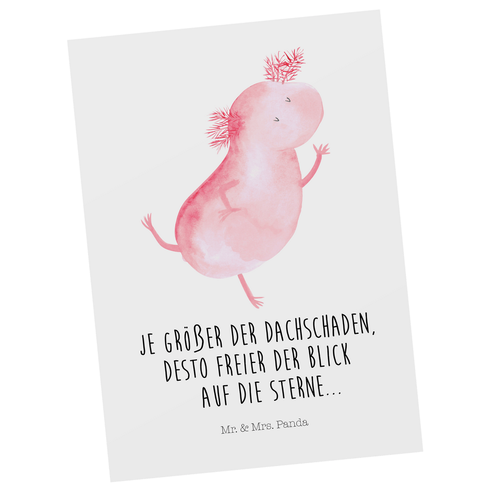 Postkarte Axolotl Tanzen Postkarte, Karte, Geschenkkarte, Grußkarte, Einladung, Ansichtskarte, Geburtstagskarte, Einladungskarte, Dankeskarte, Ansichtskarten, Einladung Geburtstag, Einladungskarten Geburtstag, Axolotl, Molch, Axolot, Schwanzlurch, Lurch, Lurche, Dachschaden, Sterne, verrückt, Freundin, beste Freundin