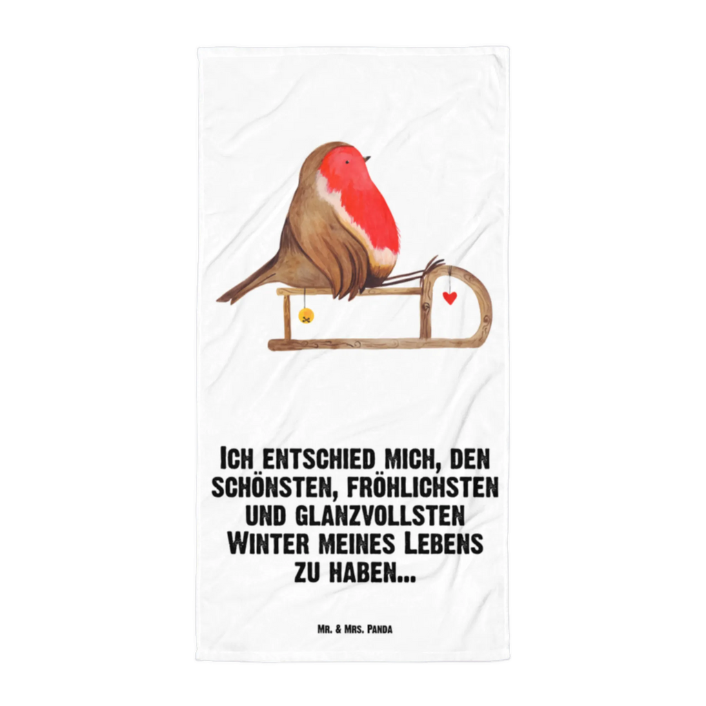 XL Badehandtuch Rotkehlchen Schlitten Handtuch, Badetuch, Duschtuch, Strandtuch, Saunatuch, Winter, Weihnachten, Weihnachtsdeko, Nikolaus, Advent, Heiligabend, Wintermotiv, Schlitten, Vogel