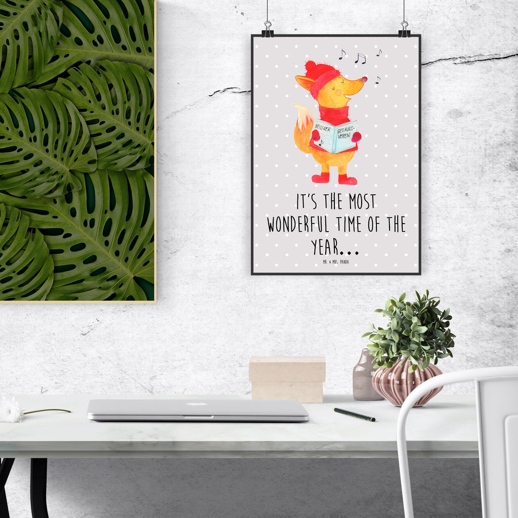 Poster Fuchs Sänger Poster, Wandposter, Bild, Wanddeko, Küchenposter, Kinderposter, Wanddeko Bild, Raumdekoration, Wanddekoration, Handgemaltes Poster, Mr. & Mrs. Panda Poster, Designposter, Kunstdruck, Posterdruck, Winter, Weihnachten, Weihnachtsdeko, Nikolaus, Advent, Heiligabend, Wintermotiv, Fuchs, Füchse, Sänger, Geschenk Sänger, Singen, Weihnachtslieder