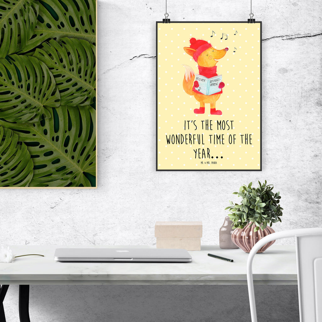 Poster Fuchs Sänger Poster, Wandposter, Bild, Wanddeko, Küchenposter, Kinderposter, Wanddeko Bild, Raumdekoration, Wanddekoration, Handgemaltes Poster, Mr. & Mrs. Panda Poster, Designposter, Kunstdruck, Posterdruck, Winter, Weihnachten, Weihnachtsdeko, Nikolaus, Advent, Heiligabend, Wintermotiv, Fuchs, Füchse, Sänger, Geschenk Sänger, Singen, Weihnachtslieder