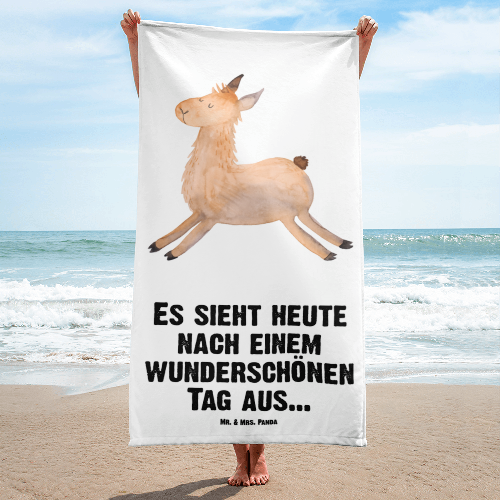 XL Badehandtuch Lama Springen Handtuch, Badetuch, Duschtuch, Strandtuch, Saunatuch, Lama, Alpaka, Lamas, Lieblingstag, Happy day, fröhlich, Glück, Freundin, Liebeskummer, Neustart, guten Morgen, Start, Prüfung, Abitur