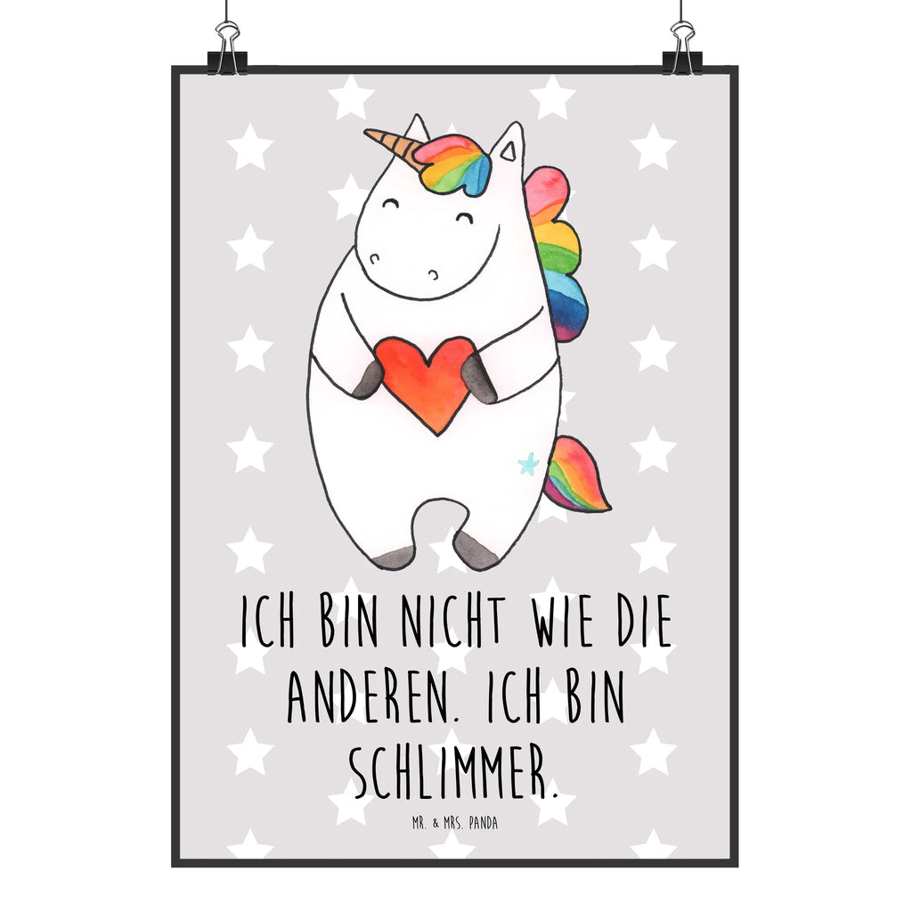 Poster Einhorn Herz Poster, Wandposter, Bild, Wanddeko, Küchenposter, Kinderposter, Wanddeko Bild, Raumdekoration, Wanddekoration, Handgemaltes Poster, Mr. & Mrs. Panda Poster, Designposter, Kunstdruck, Posterdruck, Einhorn, Einhörner, Einhorn Deko, Pegasus, Unicorn, Herz, schlimm, böse, witzig, lustig, Freundin, anders, bunt