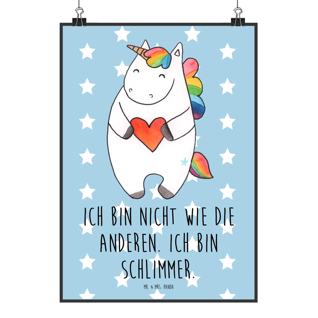 Poster Einhorn Herz Poster, Wandposter, Bild, Wanddeko, Küchenposter, Kinderposter, Wanddeko Bild, Raumdekoration, Wanddekoration, Handgemaltes Poster, Mr. & Mrs. Panda Poster, Designposter, Kunstdruck, Posterdruck, Einhorn, Einhörner, Einhorn Deko, Pegasus, Unicorn, Herz, schlimm, böse, witzig, lustig, Freundin, anders, bunt