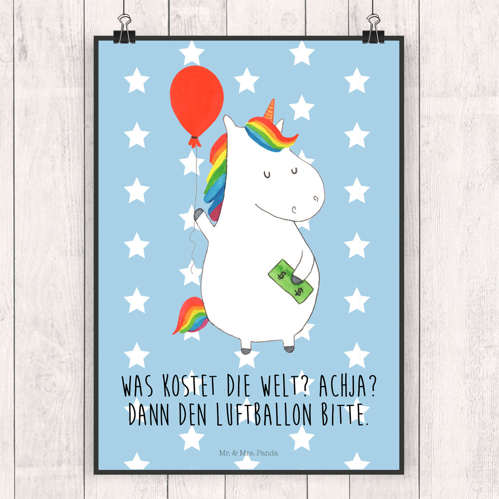 Poster Einhorn Luftballon Poster, Wandposter, Bild, Wanddeko, Küchenposter, Kinderposter, Wanddeko Bild, Raumdekoration, Wanddekoration, Handgemaltes Poster, Mr. & Mrs. Panda Poster, Designposter, Kunstdruck, Posterdruck, Einhorn, Einhörner, Einhorn Deko, Unicorn, Luftballon, Geld, Lebenslust, Freude, Geschenk, Freundin