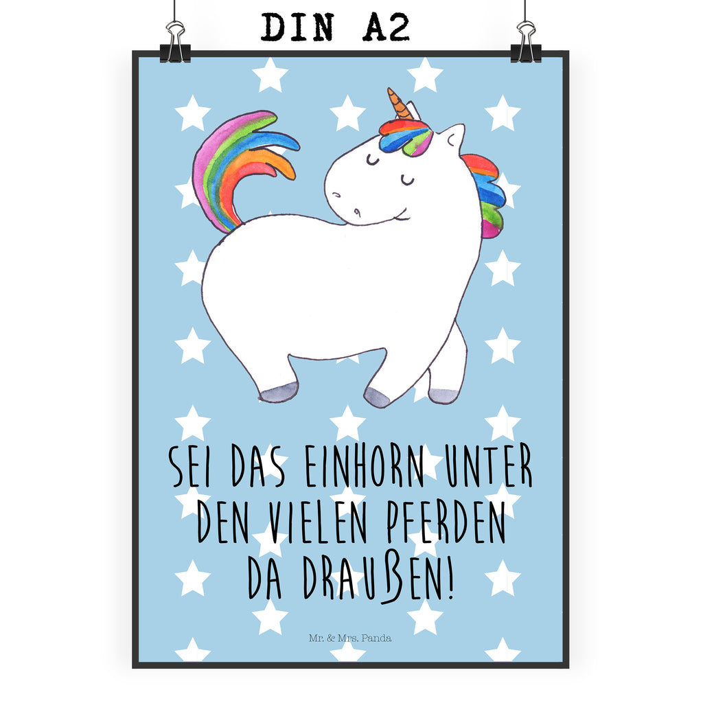 Poster Einhorn Stolzieren Poster, Wandposter, Bild, Wanddeko, Küchenposter, Kinderposter, Wanddeko Bild, Raumdekoration, Wanddekoration, Handgemaltes Poster, Mr. & Mrs. Panda Poster, Designposter, Kunstdruck, Posterdruck, Einhorn, Einhörner, Einhorn Deko, Unicorn, stolz, anders, bunt, Pferd, Reiter, Reiten, Freundin, Geschenk