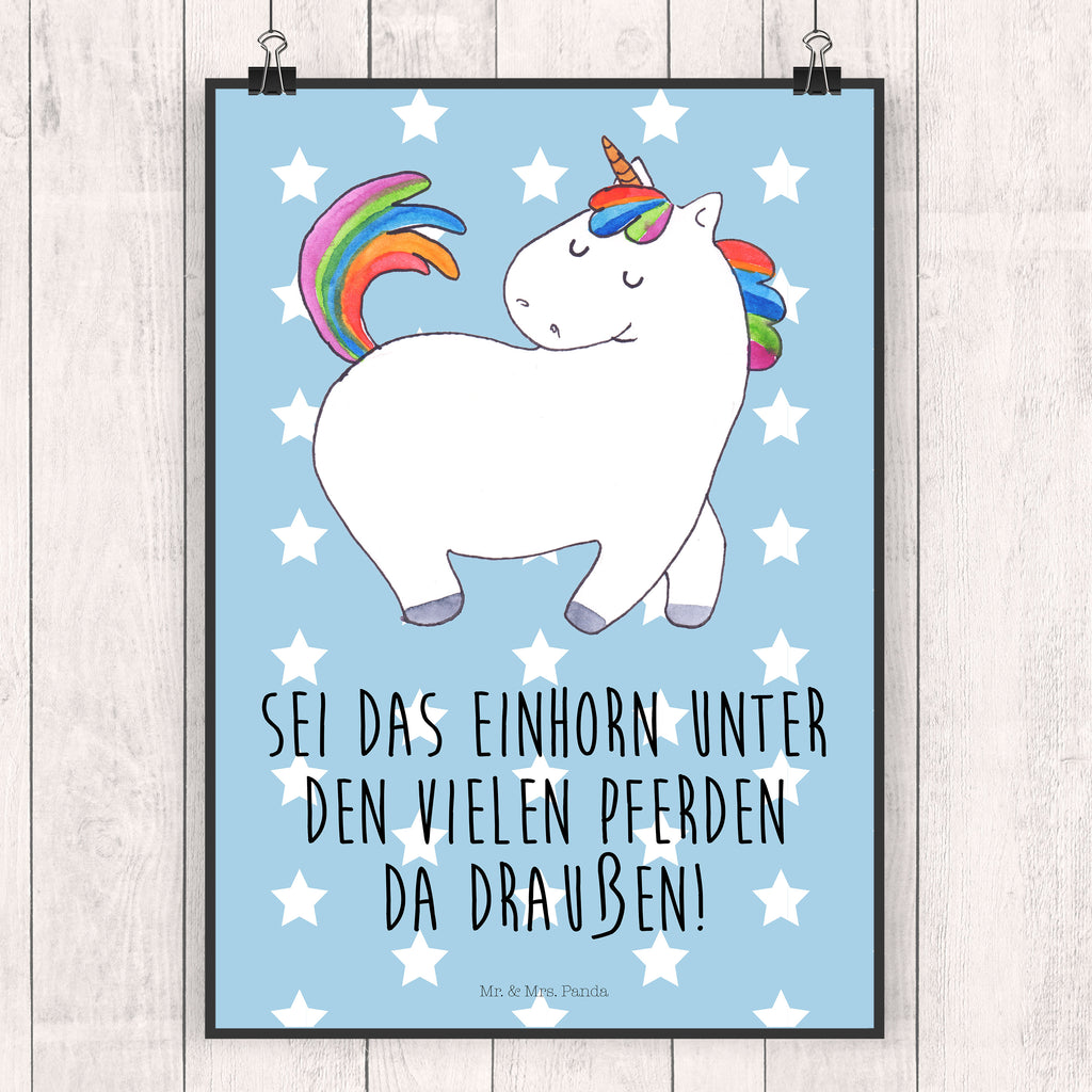 Poster Einhorn Stolzieren Poster, Wandposter, Bild, Wanddeko, Küchenposter, Kinderposter, Wanddeko Bild, Raumdekoration, Wanddekoration, Handgemaltes Poster, Mr. & Mrs. Panda Poster, Designposter, Kunstdruck, Posterdruck, Einhorn, Einhörner, Einhorn Deko, Unicorn, stolz, anders, bunt, Pferd, Reiter, Reiten, Freundin, Geschenk