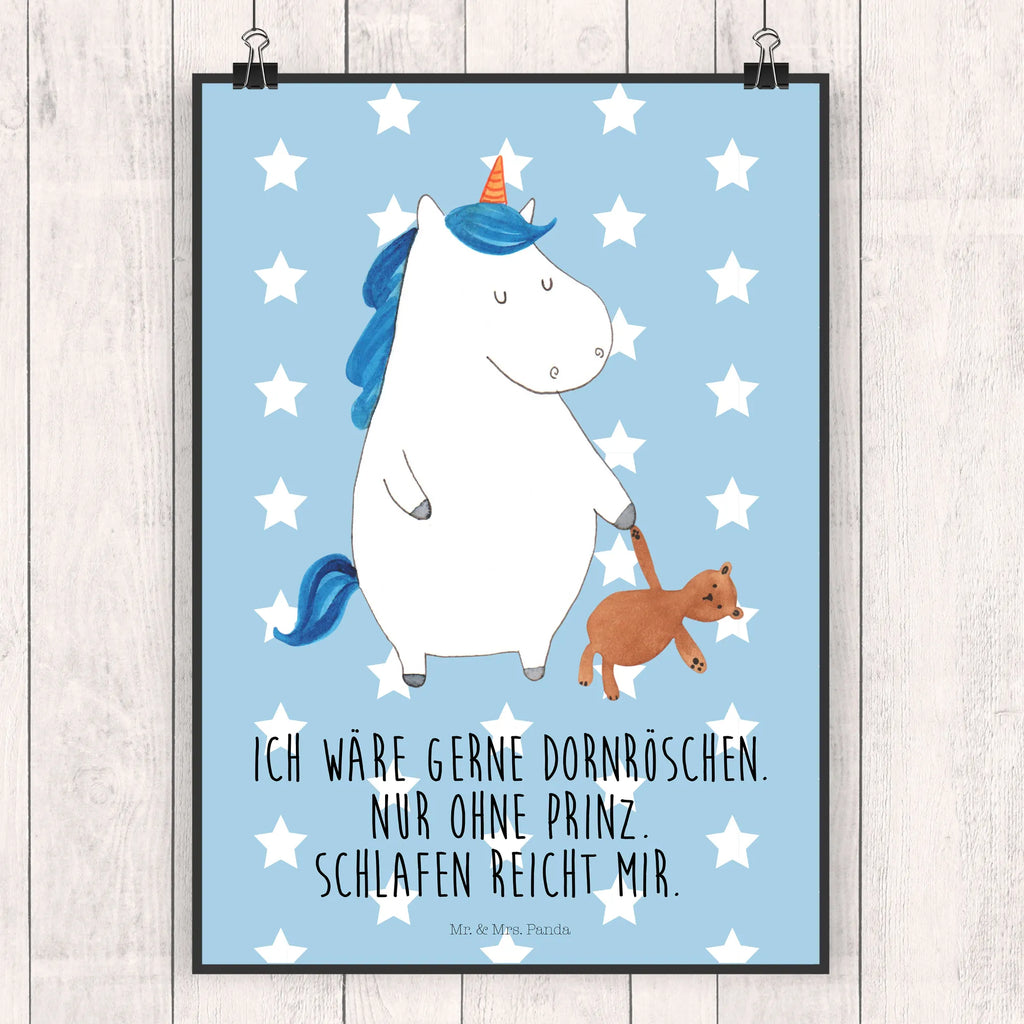 Poster Einhorn Teddy Poster, Wandposter, Bild, Wanddeko, Küchenposter, Kinderposter, Wanddeko Bild, Raumdekoration, Wanddekoration, Handgemaltes Poster, Mr. & Mrs. Panda Poster, Designposter, Kunstdruck, Posterdruck, Einhorn, Einhörner, Einhorn Deko, Pegasus, Unicorn, schlafen, gute Nacht, Single, Bett, Träumen, Freundin, Singleleben