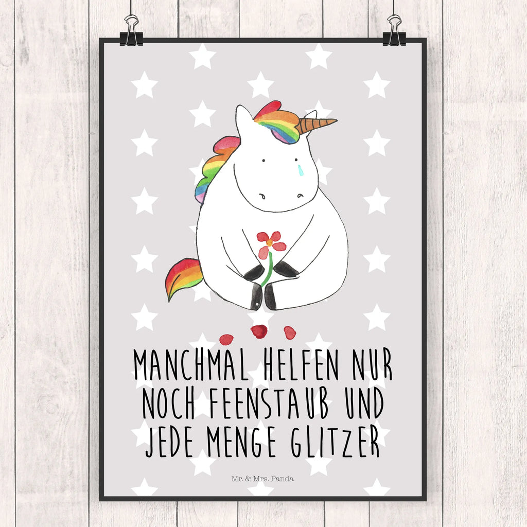 Poster Einhorn Traurig Poster, Wandposter, Bild, Wanddeko, Küchenposter, Kinderposter, Wanddeko Bild, Raumdekoration, Wanddekoration, Handgemaltes Poster, Mr. & Mrs. Panda Poster, Designposter, Kunstdruck, Posterdruck, Einhorn, Einhörner, Einhorn Deko, Pegasus, Unicorn, Glitzer, Trösten. Freundschaft, Freunde, Liebe, Trauer, Grußkarte, Blume