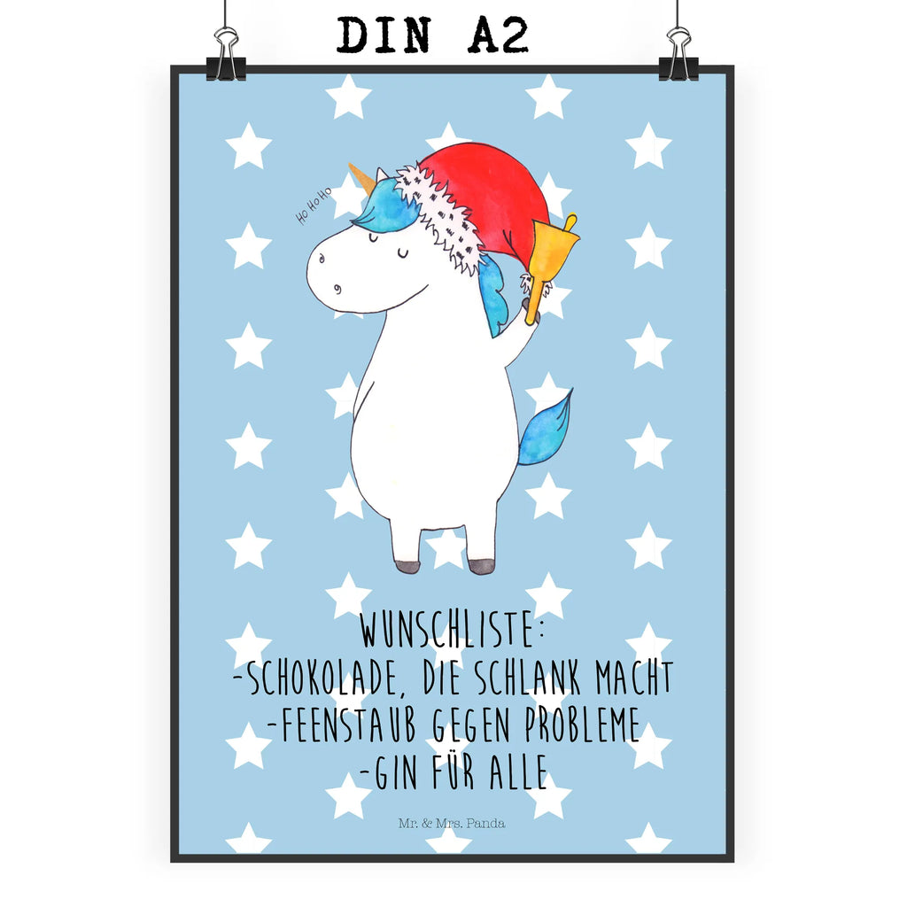 Poster Einhorn Weihnachtsmann Poster, Wandposter, Bild, Wanddeko, Küchenposter, Kinderposter, Wanddeko Bild, Raumdekoration, Wanddekoration, Handgemaltes Poster, Mr. & Mrs. Panda Poster, Designposter, Kunstdruck, Posterdruck, Einhorn, Einhörner, Einhorn Deko, Pegasus, Unicorn, Gin, Schokolade, Schoki, Weihnachten, Weihnachtsmann, Nikolaus, Wunschzettel, Wunschliste, Feenstaub