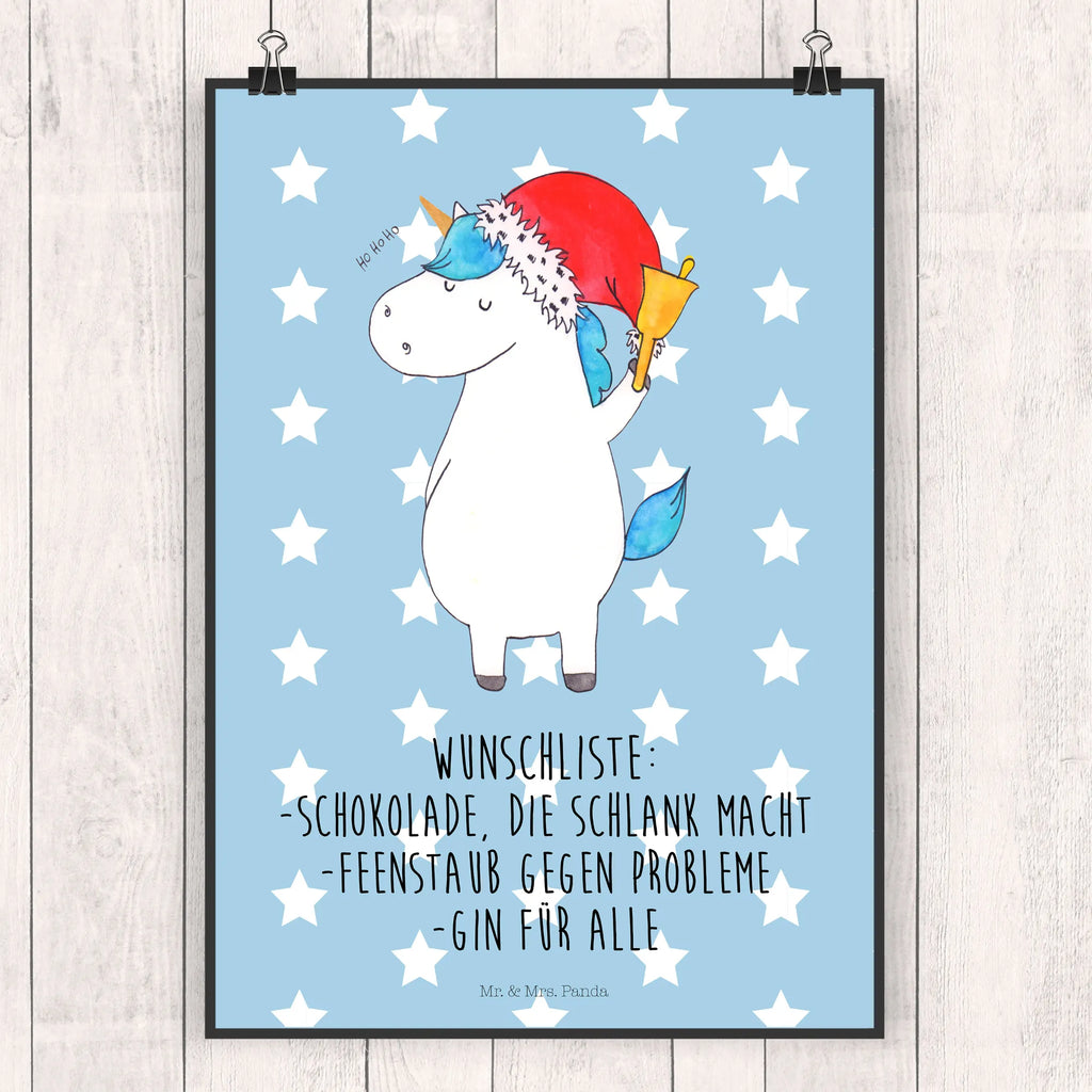 Poster Einhorn Weihnachtsmann Poster, Wandposter, Bild, Wanddeko, Küchenposter, Kinderposter, Wanddeko Bild, Raumdekoration, Wanddekoration, Handgemaltes Poster, Mr. & Mrs. Panda Poster, Designposter, Kunstdruck, Posterdruck, Einhorn, Einhörner, Einhorn Deko, Pegasus, Unicorn, Gin, Schokolade, Schoki, Weihnachten, Weihnachtsmann, Nikolaus, Wunschzettel, Wunschliste, Feenstaub