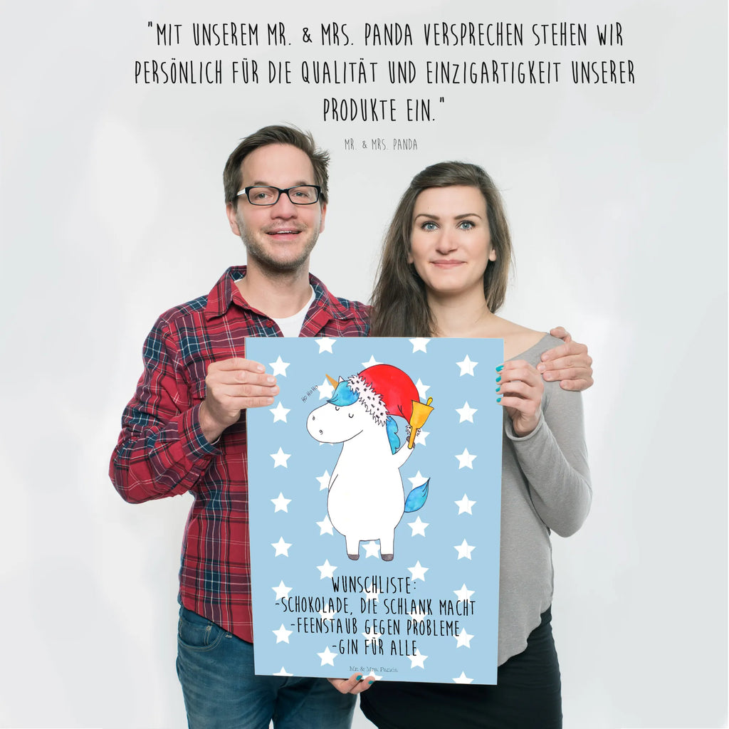 Poster Einhorn Weihnachtsmann Poster, Wandposter, Bild, Wanddeko, Küchenposter, Kinderposter, Wanddeko Bild, Raumdekoration, Wanddekoration, Handgemaltes Poster, Mr. & Mrs. Panda Poster, Designposter, Kunstdruck, Posterdruck, Einhorn, Einhörner, Einhorn Deko, Pegasus, Unicorn, Gin, Schokolade, Schoki, Weihnachten, Weihnachtsmann, Nikolaus, Wunschzettel, Wunschliste, Feenstaub