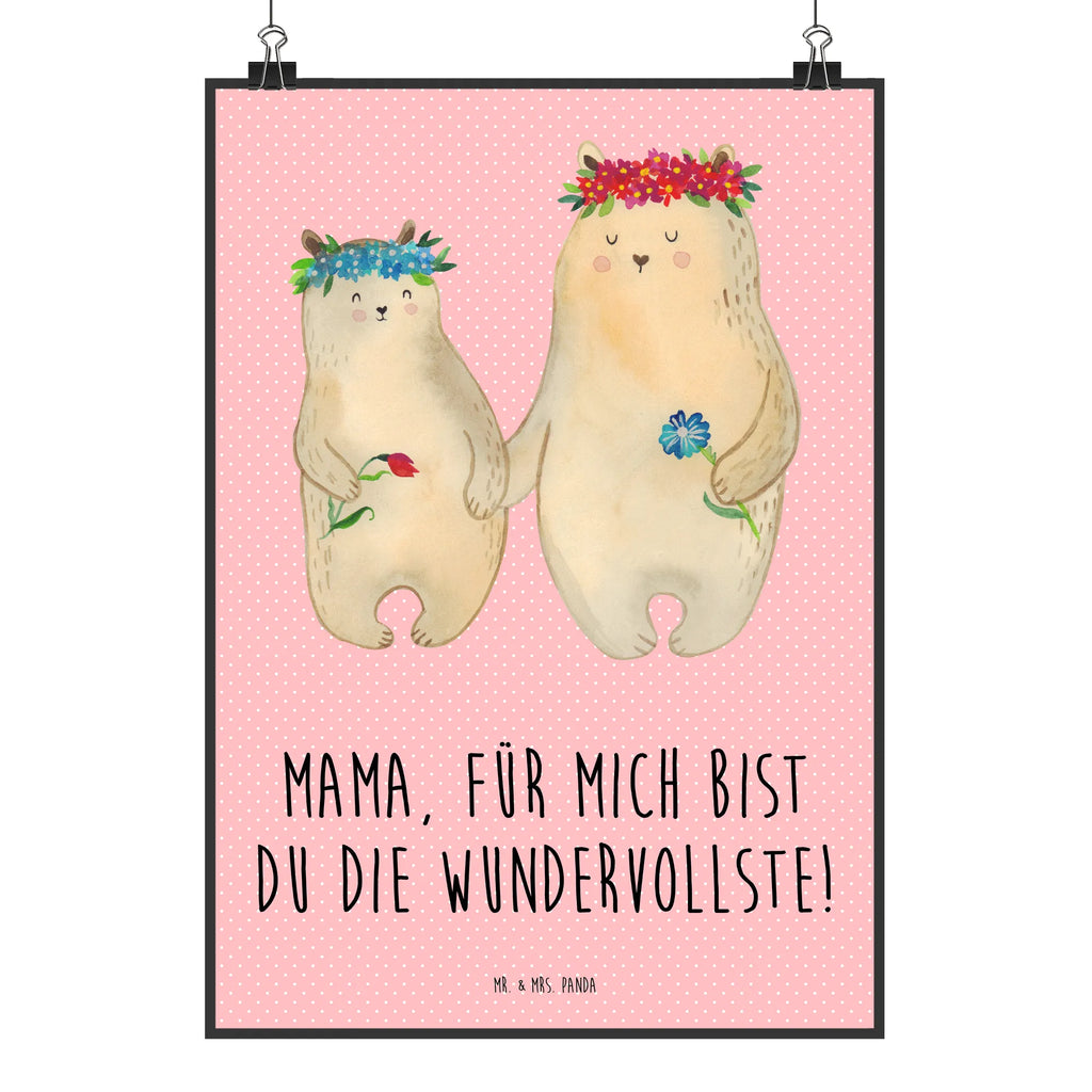 Poster Bären mit Blumenkranz Poster, Wandposter, Bild, Wanddeko, Küchenposter, Kinderposter, Wanddeko Bild, Raumdekoration, Wanddekoration, Handgemaltes Poster, Mr. & Mrs. Panda Poster, Designposter, Kunstdruck, Posterdruck, Familie, Vatertag, Muttertag, Bruder, Schwester, Mama, Papa, Oma, Opa, Bär, Bären, Mutter, Mutti, Mami, Lieblingsmensch, Lieblingsmama, beste Mutter, weltbeste Mama, Geschenk Mama. Muttertag, Tochter, Kind, Kinder, Töchter, Family, Vorbild