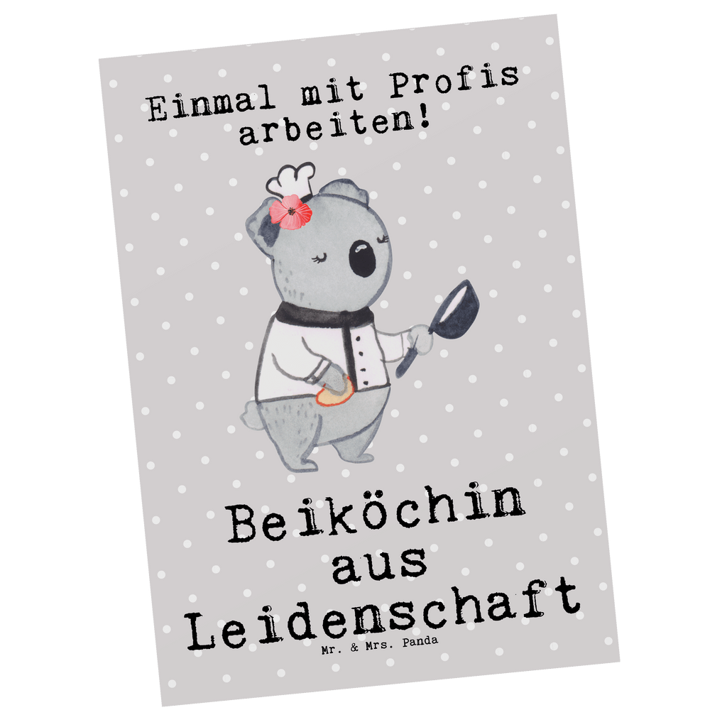 Postkarte Beiköchin aus Leidenschaft Postkarte, Karte, Geschenkkarte, Grußkarte, Einladung, Ansichtskarte, Geburtstagskarte, Einladungskarte, Dankeskarte, Ansichtskarten, Einladung Geburtstag, Einladungskarten Geburtstag, Beruf, Ausbildung, Jubiläum, Abschied, Rente, Kollege, Kollegin, Geschenk, Schenken, Arbeitskollege, Mitarbeiter, Firma, Danke, Dankeschön, Beiköchin, Spülhilfe, Hilfsköchin, Jungkoch, Küchenhilfe, Gastronomie, Restaurant, Köchin